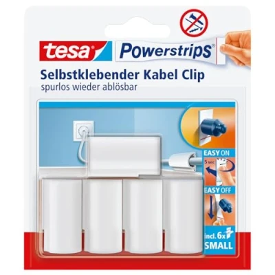 Image of tesa 58035 Cable Clip with Self Adhesive and Removable Powerstrips (5 Clips)