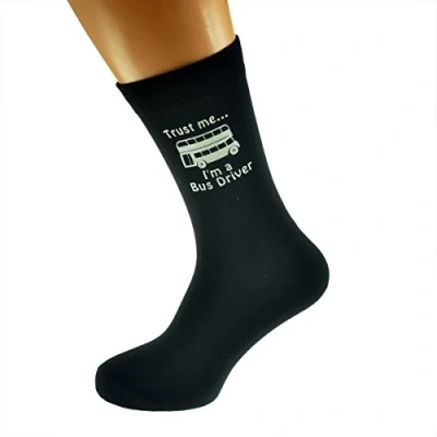 Image of Trust me I&#039;m a Bus Driver and Image Printed on Black Mens Cotton Rich Socks