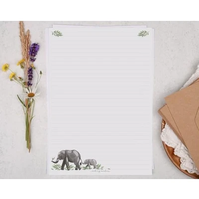 Image of Making Meadows A4 Lined Letter Writing Paper Set (20 Sheets &amp; 10 envelopes) Watercolour Elephant Design On Penpal Stationery