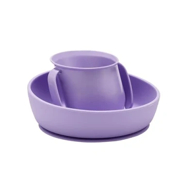 Image of Doidy Cup and Bowl Gift Set, 6 Months +, Silicone Non Slip Suction Open for Training Learning to eat &amp; Drink, weaning Feeding Essentials Baby Food (Lilac)