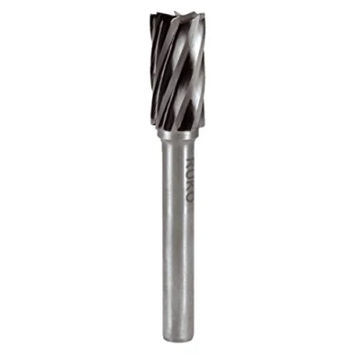 Image of RUKO Tungsten Carbide Rotary Burr with Aluminium End Teething, A Cylinder (ZYAS) Shape, Bright Finish, 6.0 mm Diameter, 58 Length, R116015A, Black