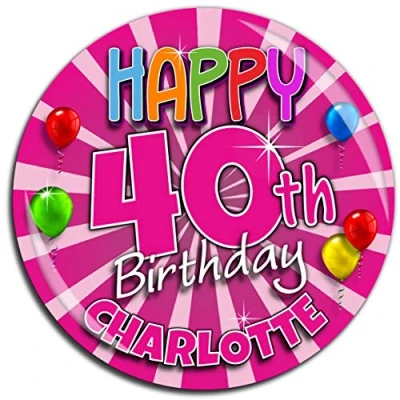 Image of Large 75mm Personalised Pink Happy Birthday Badge N21 Kids Girls Adults 3rd 4th 5th 10th 18th 21st 30th 40th 50th ANY AGE