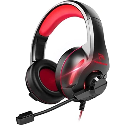 Image of YINSAN Gaming Headset for PS5 PS4 Xbox Series X/S Nintendo Switch One PC, Wired Headphones with Stereo Surround Sound Noise Cancelling Mic key Mute Button, Red LED Lights