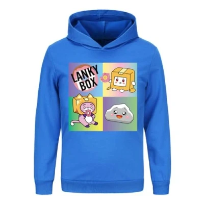 Image of LANKYBOX Boys Hoodies Kids Cotton Hoodie Foxy and Boxy Prints Children&#039;s Pullover Sweatshirt Graphic Outfits (UK, Age, 7 Years, 8 Regular, Blue)