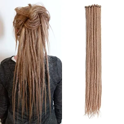 Image of 20 Inch Strands/Pack Synthetic Dreadlocks Extensions Thin 0.6cm Crochet Braided Hair Soft Dreads Single Ended Reggae Hip Hop Hippie Style, Deep Blond 24#