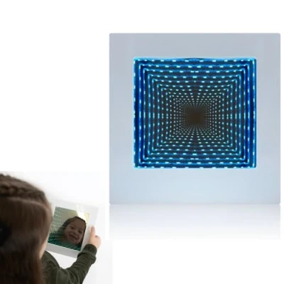 Image of Playlearn 22cm Sensory Light Led Infinity Mirror Tunnel Lamp 3D Miror Square Night Visual Illusion for Room Lights Relaxing Atmosphere Mood
