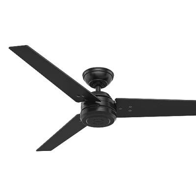 Image of HUNTER Fan Protos, 132 cm, Indoor/Outdoor Ceiling with Wall Control, Matte Black Finish, 3 Reversible Blades in and Grey Walnut Stripe, Ideal for Summer or Winter, Model 50624