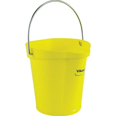Image of Vikan 56886 Durable Polypropylene Hygiene Bucket/Pail, Stainless Steel Handle, 6 Litres, Yellow