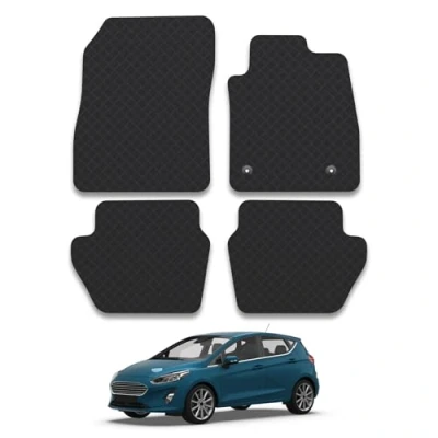 Image of 5mm Rubber Car Mats Compatible With Ford Fiesta (2017+) Tailored Fit Floor Set Accessory Custom Anti Slip Backing Heavy Duty Waterproof Easy Clean Durable All Weather Full Coverage
