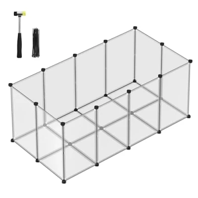 Image of SONGMICS Pet Playpen with Floor, Small Animal Enclosure, DIY Plastic Cage, Indoor Run for Hamsters, Rabbits, Hedgehogs, Guinea Pigs, 145 x 72 57 cm, White LPC007W01
