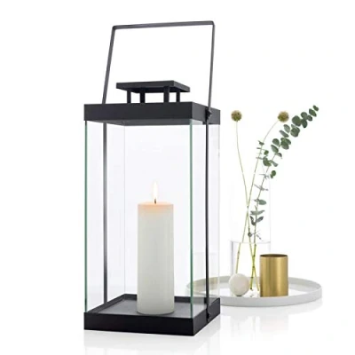 Image of blomus FINCA 63688 Lantern L Made of Powder Coated Metal Lantern, Exclusive Look, Modern Home Accessory, Atmospheric Atmosphere, Indoor Use (H x W D: 46 20.5 21 cm, Black)