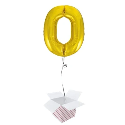 Image of Gold Number 0 Helium Foil Giant Balloon Inflated in a Box