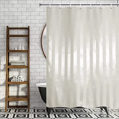 Image of Blue Canyon Satin Stripe Shower Curtains 100% Polyester Curtain Anti Bacterial Surface Treatment Water Repellent Weighted Hem 180 X 180cm 12 Reinforced Eyelets with Hooks (White)