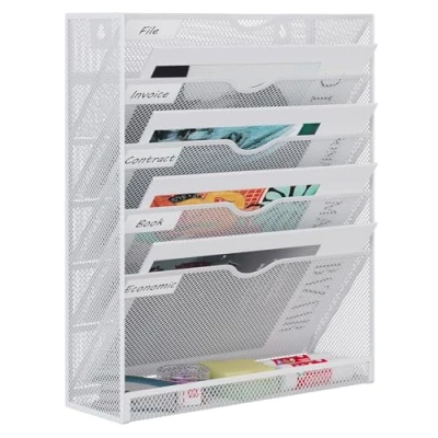 Image of EasyPAG 6 Tier A4 Mesh in Tray Hanging Wall File Holder Mail Organiser Magazine Storage Rack Upgrade,White