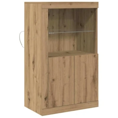Image of vidaXL Side Cabinet Solid Oak Storage Unit with Glass Shelves and Matte Finish for Living Room or Office