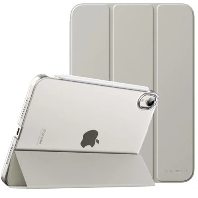 Image of MoKo Case Fit New iPad Mini 6 2021 (6th Generation, 8.3 inch) Slim Lightweight Hard Clear Back Shell Stand Cover with Translucent Frosted Protector, Auto Wake/Sleep, Silver