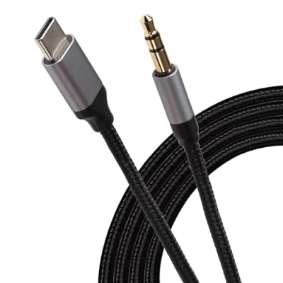 Image of Maplin USB C to 3.5mm Male Aux Stereo 3 Pole TRS Jack Plug Braided Cable 1m
