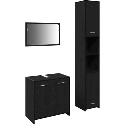 Image of 3 Piece Bathroom Furniture Set Black Oak Engineered Wood Vidaxl