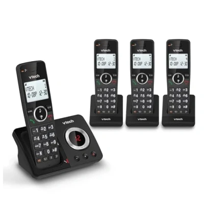 Image of VTech ES2053 Cordless Phone with Answering Machine, Call Block, Easy to Read Backlit Display, 18 Hours Talk time, Volume Booster, Handsfree Speakerphone, Speed Dial, DECT, 4 Handsets