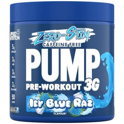 Image of Applied Nutrition Pump Zero Pre Workout Stim, Caffeine Free, Energy &amp; Performance (375g 25 Servings) (ICY Blue Raz)