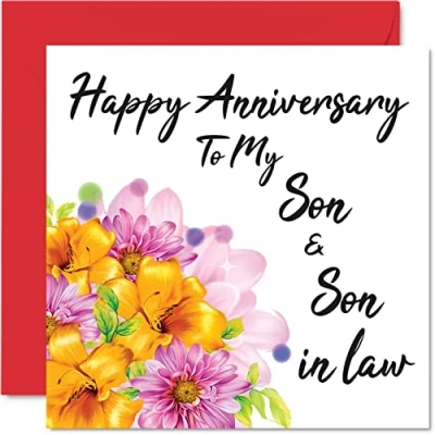 Image of Cute LGBT Anniversary Card for Son Happy &amp; in Law Special Wedding Men Him, 145mm x Beautiful Greeting Cards Fiance Fiancee
