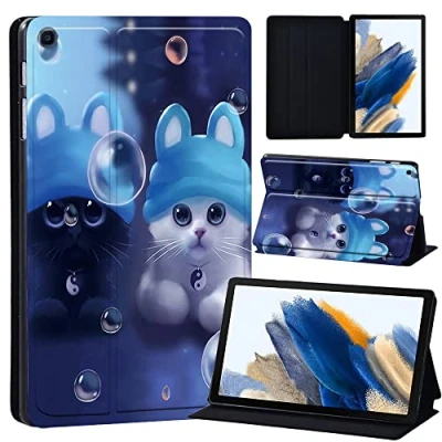 Image of Printed Case for Samsung Galaxy Tab A8 10.5 Inch 2022 (SM X200/X205/X207), Slim Lightweight Protective Hard Cover Trifold Stand with Auto Sleep/Wake (twin cats)
