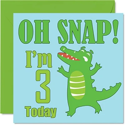 Image of 3rd Birthday Card Boy Oh Snap! Crocodile Happy 3 Year Old Boy, Boys Cards for Him, 145mm x Greeting Son, Brother, Grandson, Nephew, Cousin, God Third