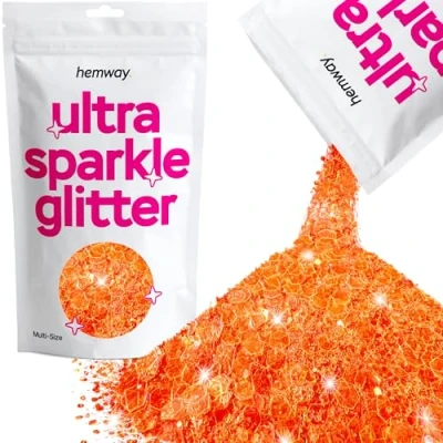 Image of Glitter Multi Size Fluorescent Peach Ultra Sparkle Sequins Nail Face Festival Christmas Halloween Makeup Chunky Fine 100g / 3.5oz
