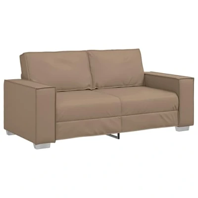 Image of vidaXL sofa cappuccino textilene metal wood 2.5 seater modern indoor lounge/living room couch, 140 cm width, rectangular shape, boxed cushion seating
