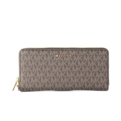 Image of Michael Kors Women Jet Set Travel Large Continental Wristlet Wallet Brown