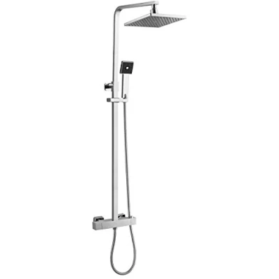 Image of Square Thermostatic Exposed Shower Bar Valve Tap Mixer Over Head Rain Hand
