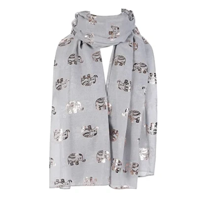 Image of London Scarfs New Ladies Women&#039;s Glitter Celebrity Designer Scarf Women Shawl Wrap (Gold Foil Elephant Silver)