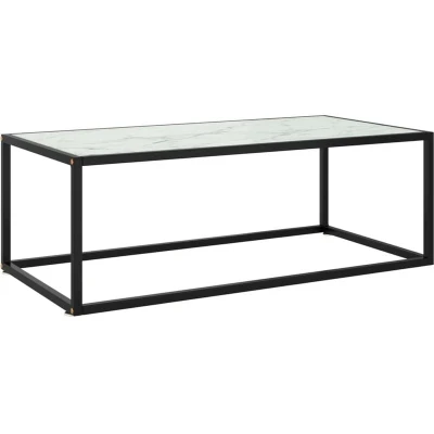 Image of vidaXL Coffee Table Black with White Marble Glass 100x50x35 cm