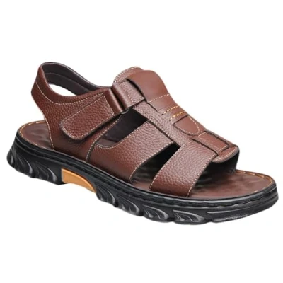 Image of Mens Leather Sports Sandals Breathable Outdoor Walking Shoes Summer Beach for Hiking Trekking