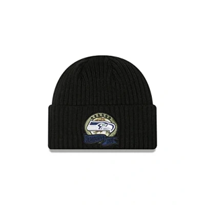 Image of New Era Seattle Seahawks NFL Salute to Service 2022 Black Cuff Knit Beanie One Size