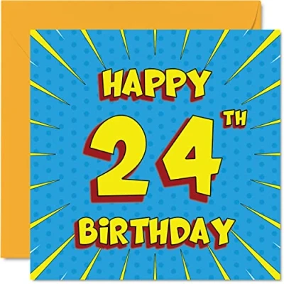 Image of Fun 24th Birthday Cards for Men Woman Comic Book Happy Card Sister Auntie Uncle Son Daughter Brother Cousin Nephew Niece, 145mm x Greeting Cards,
