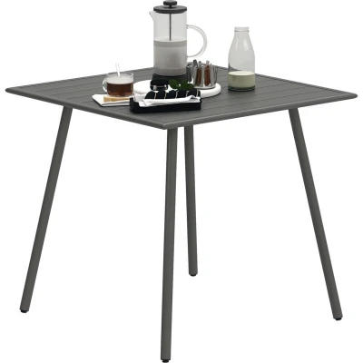 Image of Outsunny Garden Table for 4 Person, Square Outdoor with Easy Clean Slat Top, Rust Resistant Steel Frame, Deck, Balcony, 80 x 74 cm, Grey
