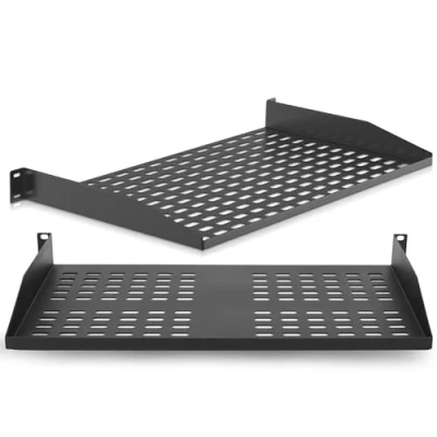 Image of Pyle 2 Pc 1U Server Rack Shelf, Vented Shelves for Good Air Circulation, Cantilever Mount, Wall Mount Rack, Universal Device, Cabinet Computer Case Mounting Tray, Black