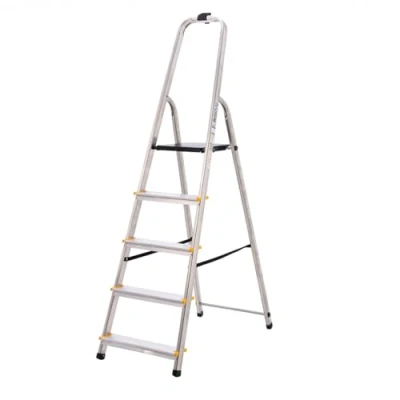 Image of BiGDUG Aluminium Step Ladder 5 Folding Non Slip Surface Hand Rails Tread Closed Height 1680 mm Platform 970