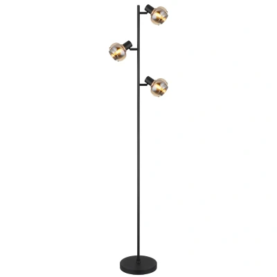 Image of Tokki Multi Arm Floor Lamp Matt Black Amber Glass Shade 3x E14
