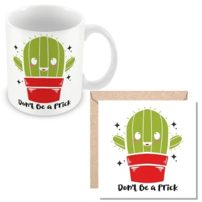 Image of MUGGZ Work Colleague/Friend Funny Gift Mug &amp; Card Don&#039;t Be A Prick Cactus Giftset Made in The UK