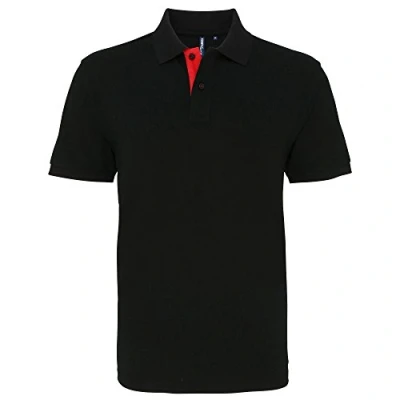 Image of Asquith &amp; Fox Mens Classic Fit Contrast Polo Shirt (Black/ Red) Multicolour Cotton Size Medium