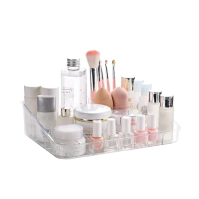 Image of SUNFICON Cosmetic Display Case Makeup Organiser Tray Office Stationery Storage Holder Countertop Unit Box for Bathroom Drawers,Vanities Desk,Washable Crystal Clear Acrylic