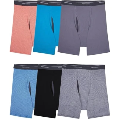 Image of Fruit of the Loom Men&#039;s Coolzone (Assorted Colors) Boxer Briefs, 6 Pack Stripe/Solid, XXL UK
