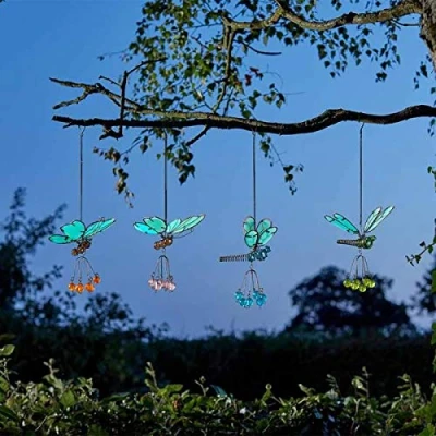 Image of Garden Mile® Butterfly Hanging Glow in the Dark Pendant Outdoor Ornament Decoration Indoor Metal Beaded Swinging Tree Ornamental Decor