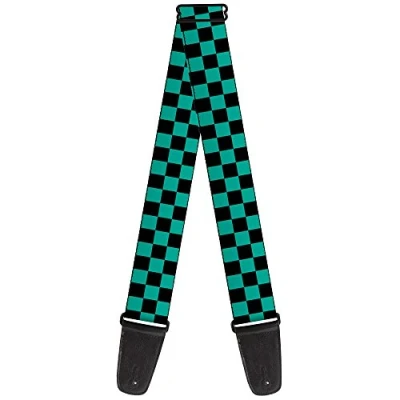 Image of Buckle Down Guitar Strap Checker Black Teal 2 Inches Wide (GS W32914)