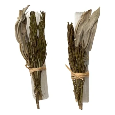 Image of VIE Mini Smudge Cluster, White Sage with Rosemary and Selenite Wand 4&quot;, Pack of 2