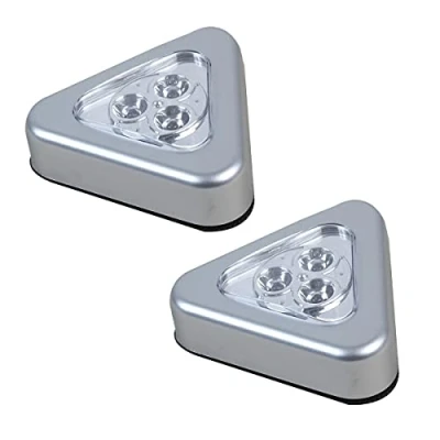 Image of Ex Pro 2 Pack Triangle LED Light Battery Powered Wireless Night Stick Tap Push Lamp for Wardrobe, Closet, Under Cabinet, Kitchen, Stairs