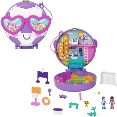 Image of Polly Pocket Doll and Accessories, Compact with Micro Bella Friend Dolls, 5 Reveals, Soccer Squad, HCG14