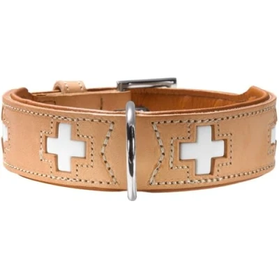Image of Hunter Swiss Nickel Pale Leather Collar, 35,0 39,5 cm, Natur/Beige